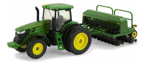 Miniatura Trator John Deere 7215r Com Semeadora Cor Verde - 1/32